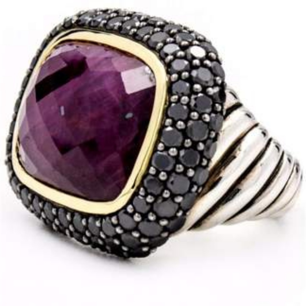 DAVID YURMAN RUBY & BLACK DIAMOND RING 18K GOLD
